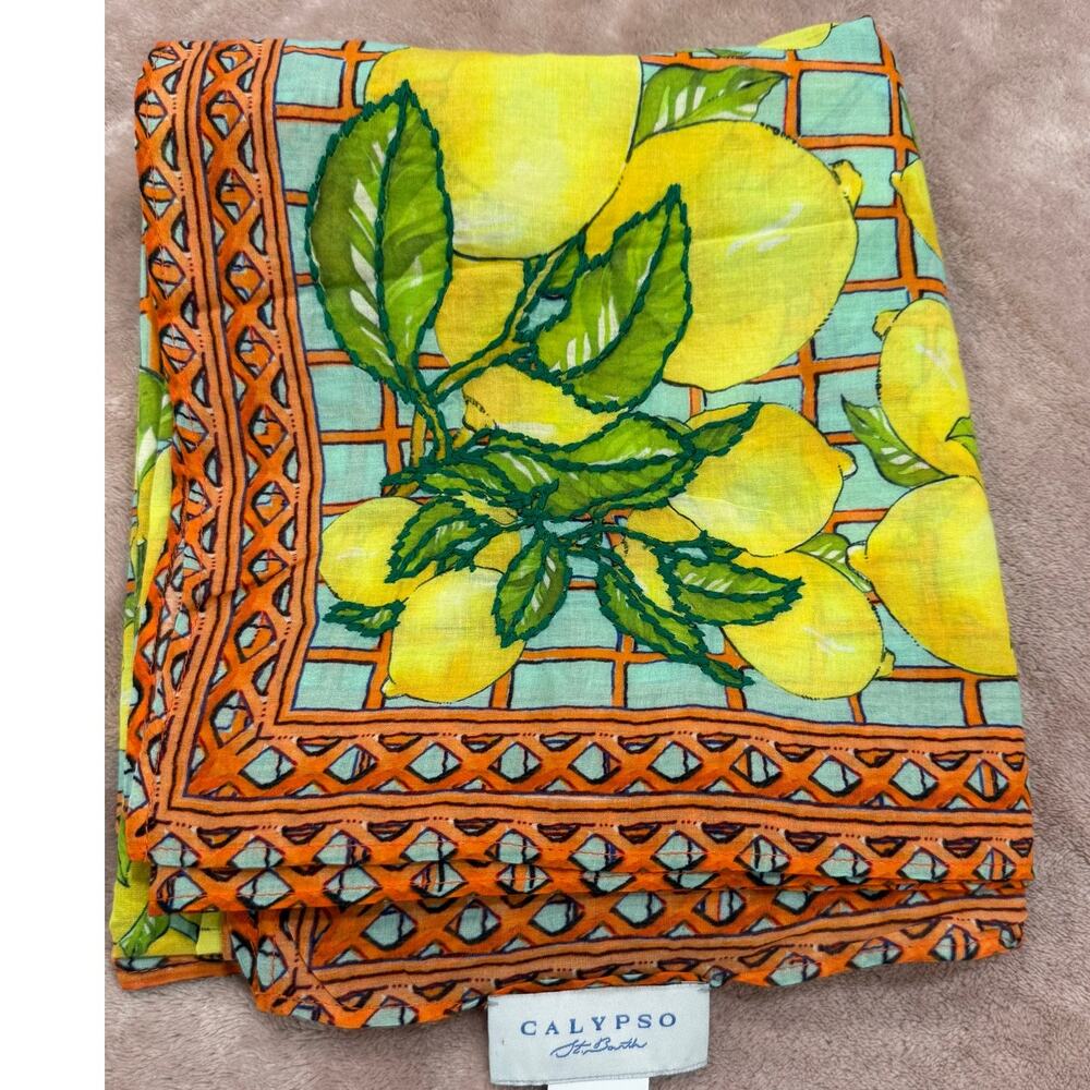Calypso St Barth Lemon Print Cotton Scarf Shawl Wrap Resort Wear One Size 73x43"